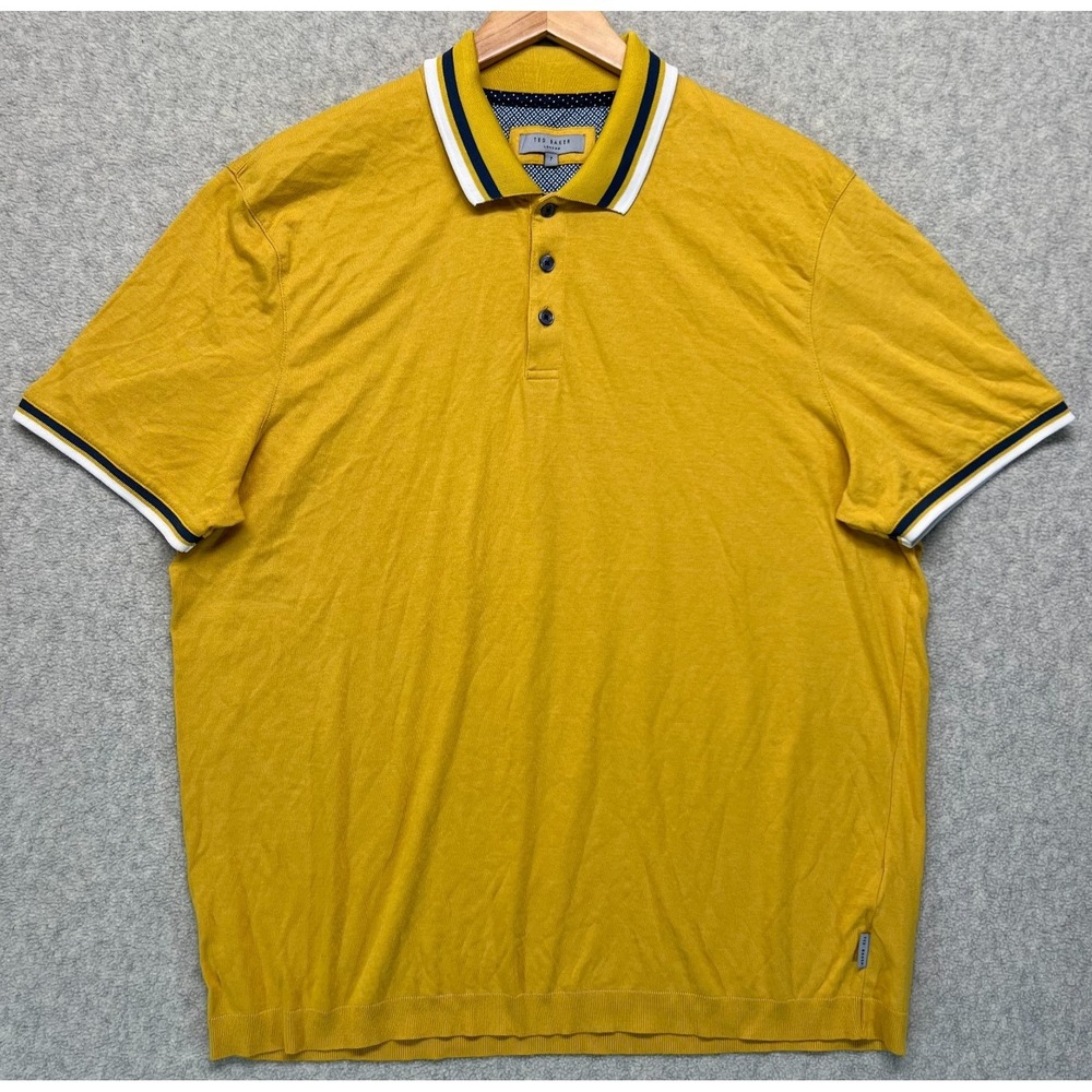 Ted Baker London Mens Polo Shirt Yellow‎ Cotton Knit Contrast Tipping Size 3XL